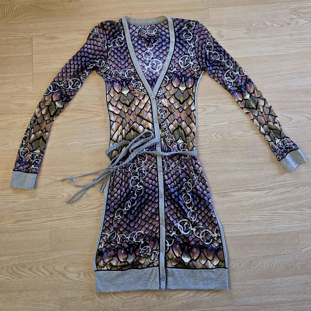 Custo Barcelona Purple and Metallic SilverLong Sleeve Cardigan With Braided Belt
